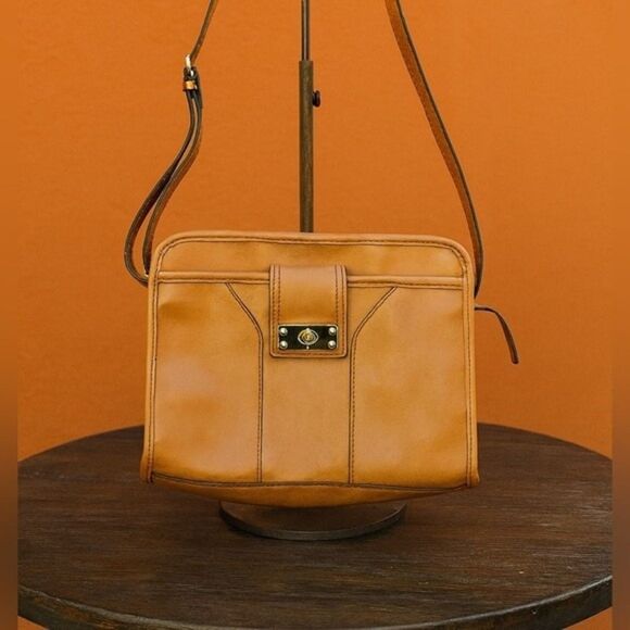 Merona Womens Coffee Brown Sleek Satchel Silver Hardware Crossbody Bag Minimal‎ - Picture 1 of 6